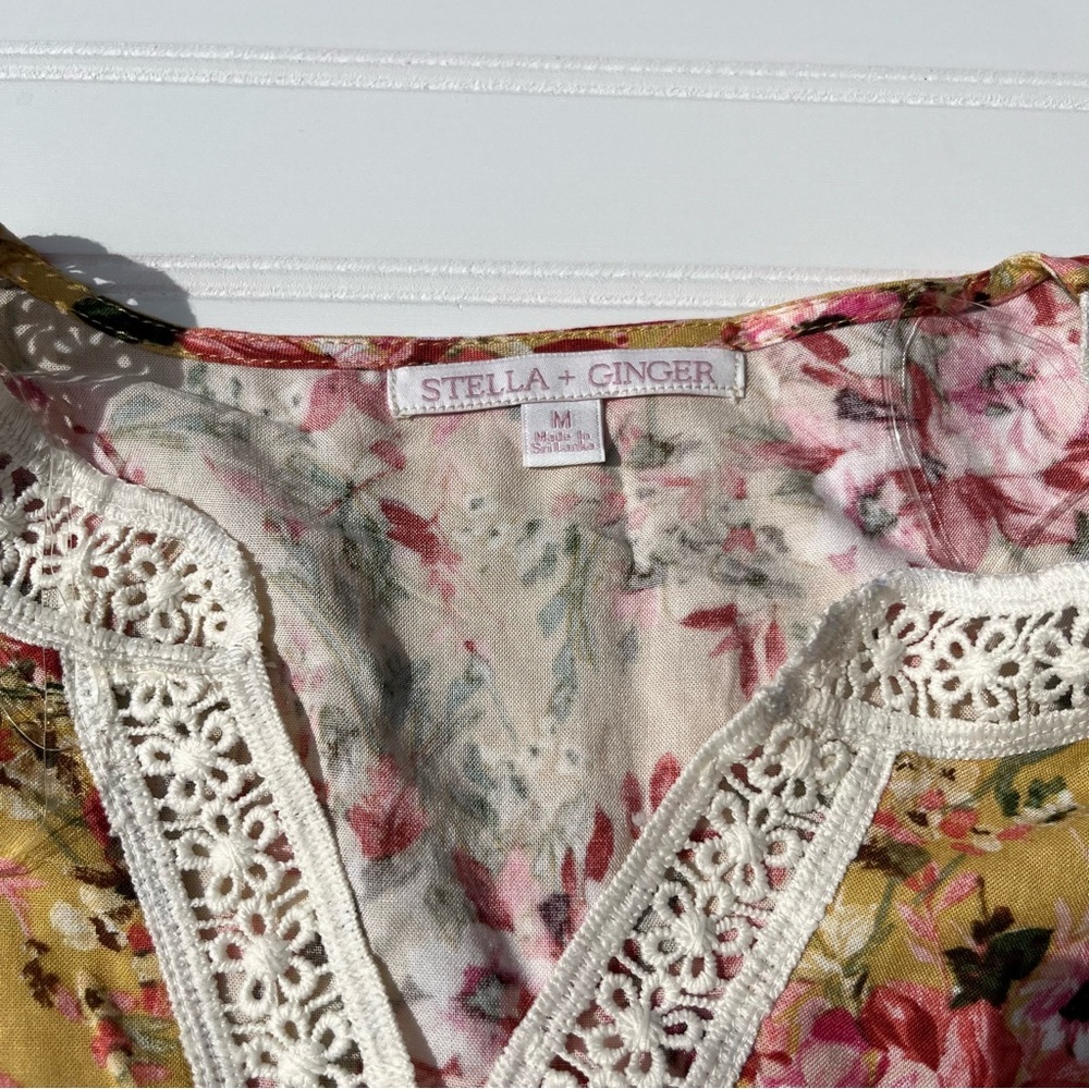 STELLA + GINGER Floral Lace Trim Boho Blouse Size M NWT Mustard Pink Cottagecore - Picture 5 of 6